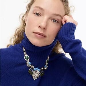J. Crew Geometric Blue Green Clear‎ Cab Rhinestones Statement Gold Tone Necklace